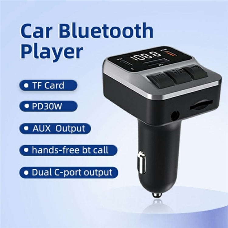 C65 Dual Type-C Port PD 30W Fast Charging Adapter Car Bluetooth FM Transmitter, C65