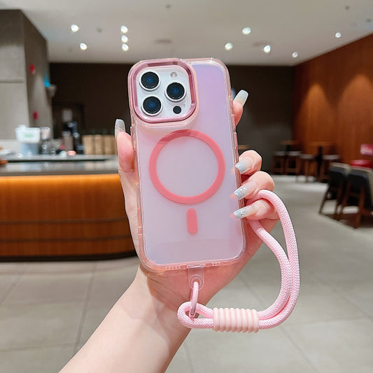 Bright Shadow  Magsafe Discoloration Phone Case with Wrist Strap, For iPhone 15 Pro Max, For iPhone 15 Pro, For iPhone 15 Plus, For iPhone 15