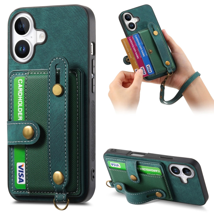 Retro Cross Wristband Wallet Leather Back Phone Case, For iPhone 16 Pro Max, For iPhone 16 Pro, For iPhone 16 Plus, For iPhone 16