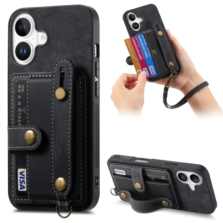 Retro Cross Wristband Wallet Leather Back Phone Case, For iPhone 16 Pro Max, For iPhone 16 Pro, For iPhone 16 Plus, For iPhone 16