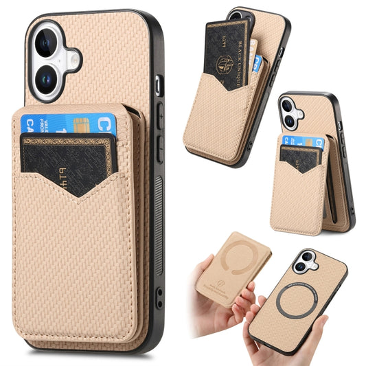Carbon Fiber MagSafe Vertical Flip Card Bag Phone Case, For iPhone 16