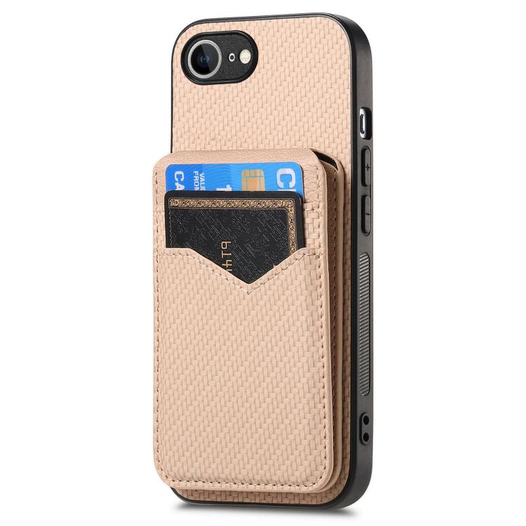 Carbon Fiber MagSafe Vertical Flip Card Bag Phone Case, For iPhone 16e, For iPhone 16 Pro Max, For iPhone 16 Pro, For iPhone 16 Plus