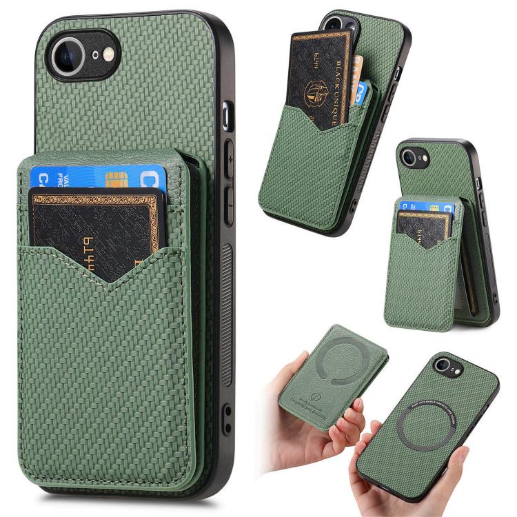 Carbon Fiber MagSafe Vertical Flip Card Bag Phone Case, For iPhone 16e, For iPhone 16 Pro Max, For iPhone 16 Pro, For iPhone 16 Plus