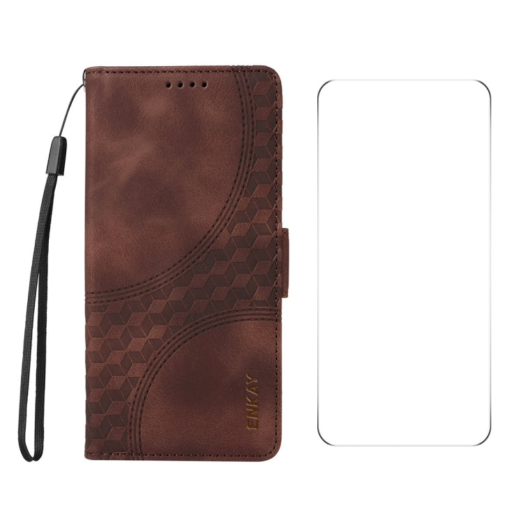 ENKAY Embossed Rhombus Starry Leather Phone Case with Screen Film, For iPhone 16 Pro Max, For iPhone 16 Pro, For iPhone 16 Plus, For iPhone 16