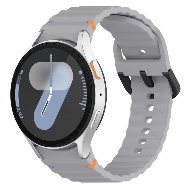 Wavy Grain Stitched Black Buckle Silicone Watch Band, For Samsung Galaxy Watch FE 40mm, For Samsung Galaxy Watch 7 40 / 44mm