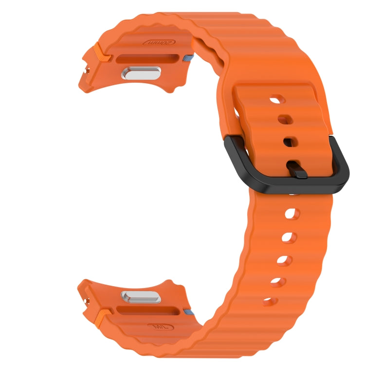 Wavy Grain Stitched Black Buckle Silicone Watch Band, For Samsung Galaxy Watch 6 Classic 43 / 47mm, For Samsung Galaxy Watch 6 40 / 44mm