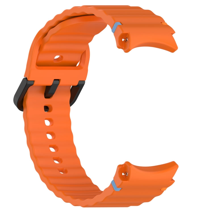 Wavy Grain Stitched Black Buckle Silicone Watch Band, For Samsung Galaxy Watch 6 Classic 43 / 47mm, For Samsung Galaxy Watch 6 40 / 44mm