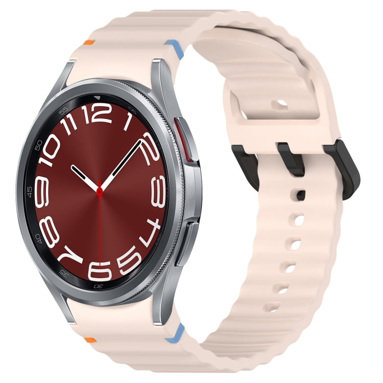 Wavy Grain Stitched Black Buckle Silicone Watch Band, For Samsung Galaxy Watch 6 Classic 43 / 47mm, For Samsung Galaxy Watch 6 40 / 44mm