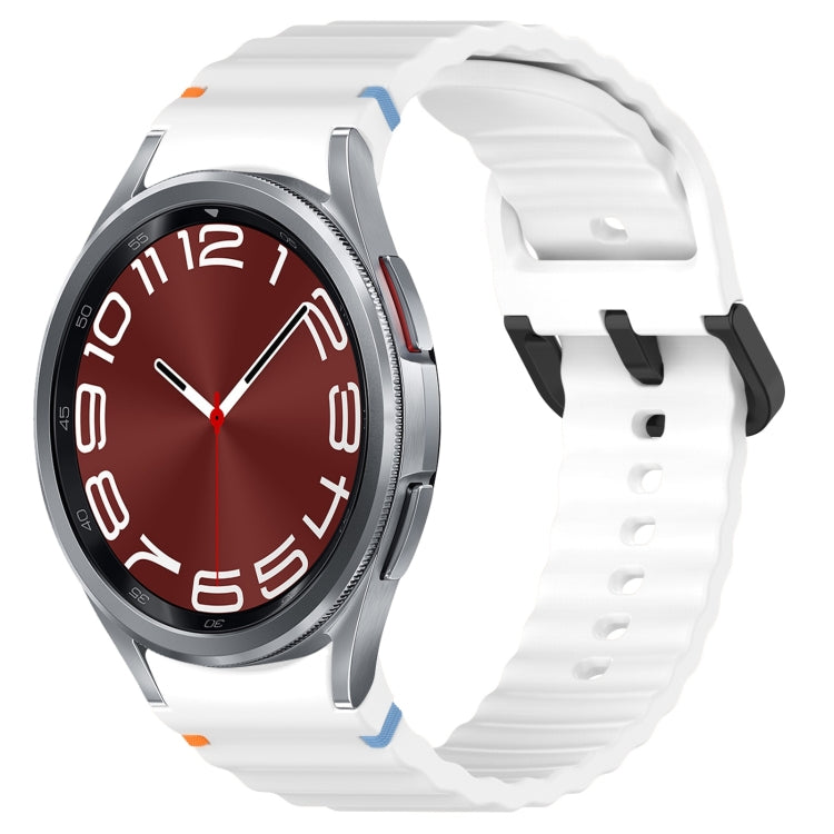 Wavy Grain Stitched Black Buckle Silicone Watch Band, For Samsung Galaxy Watch 6 Classic 43 / 47mm, For Samsung Galaxy Watch 6 40 / 44mm