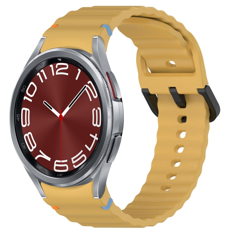 Wavy Grain Stitched Black Buckle Silicone Watch Band, For Samsung Galaxy Watch 6 Classic 43 / 47mm, For Samsung Galaxy Watch 6 40 / 44mm