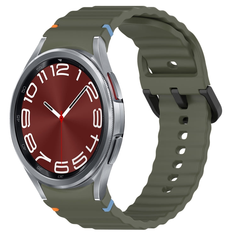 Wavy Grain Stitched Black Buckle Silicone Watch Band, For Samsung Galaxy Watch 6 Classic 43 / 47mm, For Samsung Galaxy Watch 6 40 / 44mm