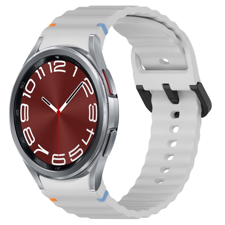 Wavy Grain Stitched Black Buckle Silicone Watch Band, For Samsung Galaxy Watch 6 Classic 43 / 47mm, For Samsung Galaxy Watch 6 40 / 44mm