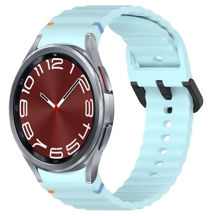 Wavy Grain Stitched Black Buckle Silicone Watch Band, For Samsung Galaxy Watch 6 Classic 43 / 47mm, For Samsung Galaxy Watch 6 40 / 44mm