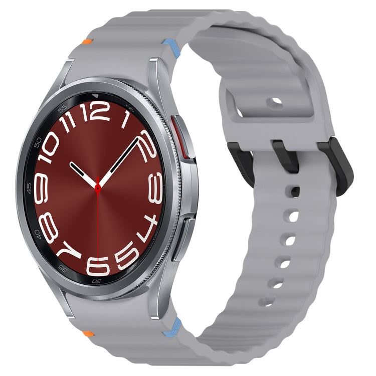 Wavy Grain Stitched Black Buckle Silicone Watch Band, For Samsung Galaxy Watch 6 Classic 43 / 47mm, For Samsung Galaxy Watch 6 40 / 44mm