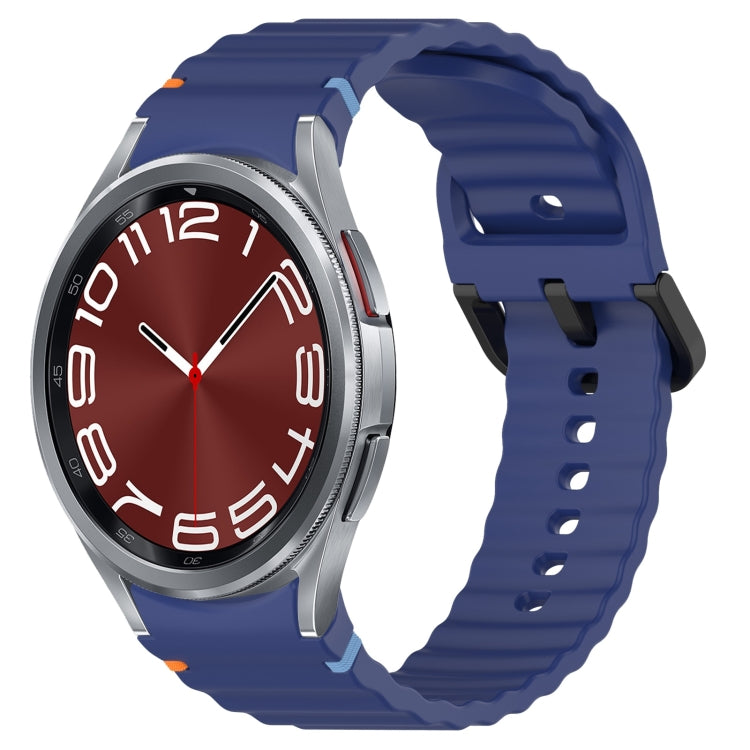 Wavy Grain Stitched Black Buckle Silicone Watch Band, For Samsung Galaxy Watch 6 Classic 43 / 47mm, For Samsung Galaxy Watch 6 40 / 44mm