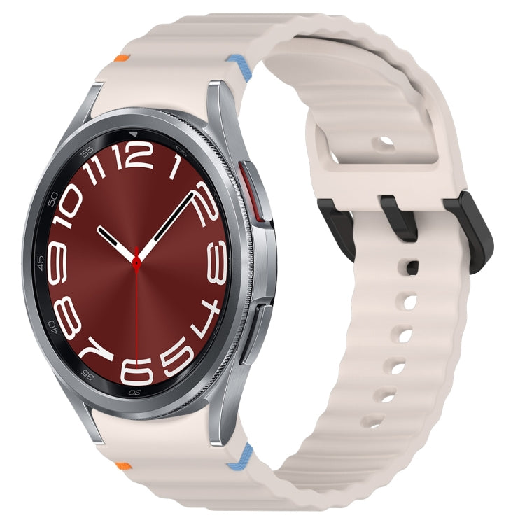 Wavy Grain Stitched Black Buckle Silicone Watch Band, For Samsung Galaxy Watch 6 Classic 43 / 47mm, For Samsung Galaxy Watch 6 40 / 44mm