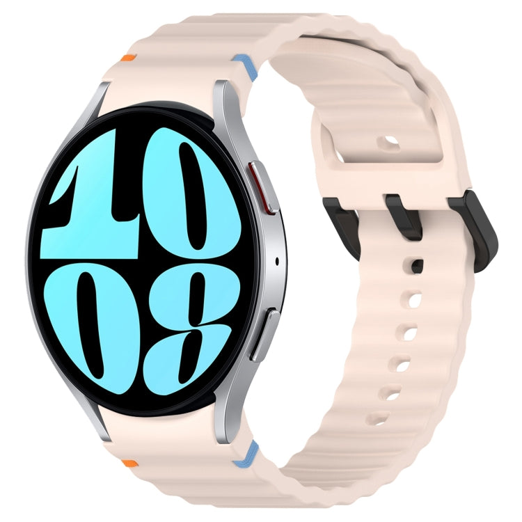 Wavy Grain Stitched Black Buckle Silicone Watch Band, For Samsung Galaxy Watch 6 Classic 43 / 47mm, For Samsung Galaxy Watch 6 40 / 44mm