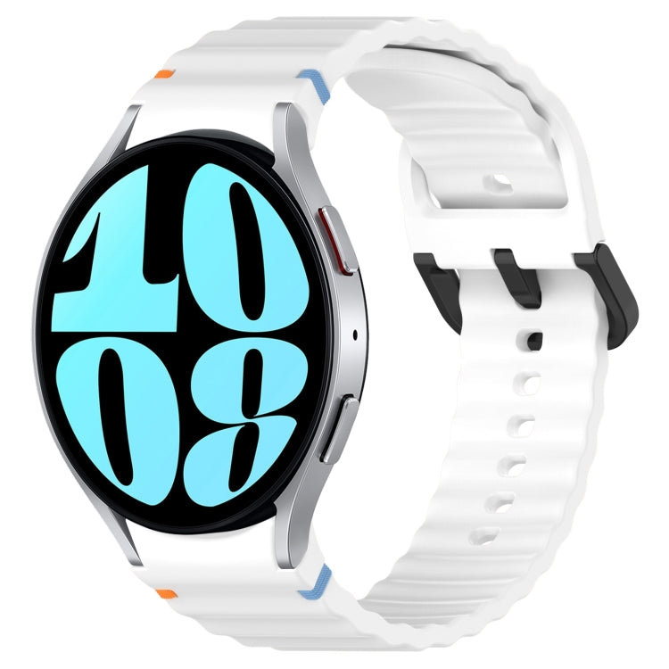 Wavy Grain Stitched Black Buckle Silicone Watch Band, For Samsung Galaxy Watch 6 Classic 43 / 47mm, For Samsung Galaxy Watch 6 40 / 44mm