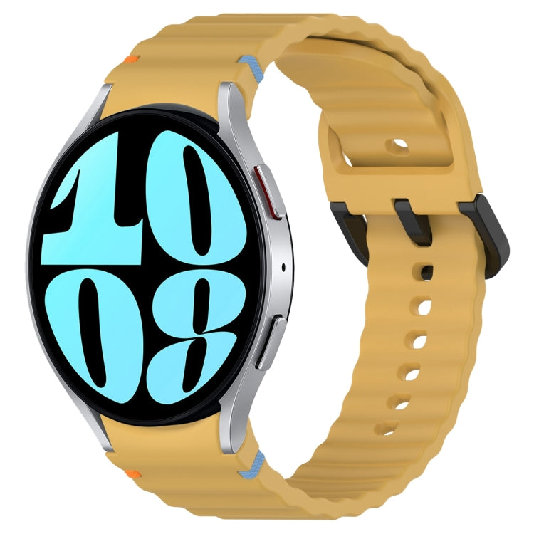 Wavy Grain Stitched Black Buckle Silicone Watch Band, For Samsung Galaxy Watch 6 Classic 43 / 47mm, For Samsung Galaxy Watch 6 40 / 44mm