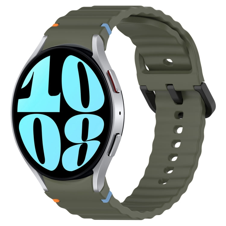 Wavy Grain Stitched Black Buckle Silicone Watch Band, For Samsung Galaxy Watch 6 Classic 43 / 47mm, For Samsung Galaxy Watch 6 40 / 44mm