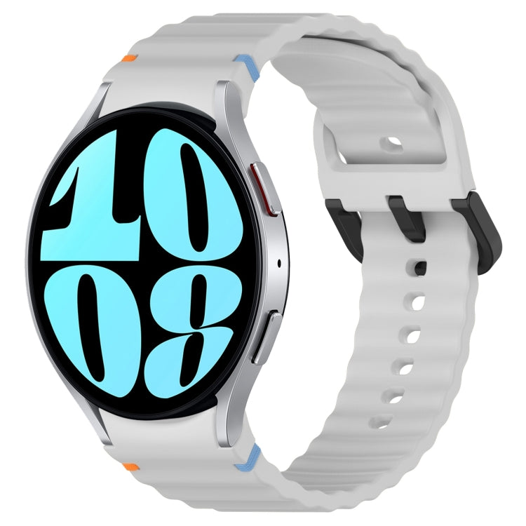 Wavy Grain Stitched Black Buckle Silicone Watch Band, For Samsung Galaxy Watch 6 Classic 43 / 47mm, For Samsung Galaxy Watch 6 40 / 44mm