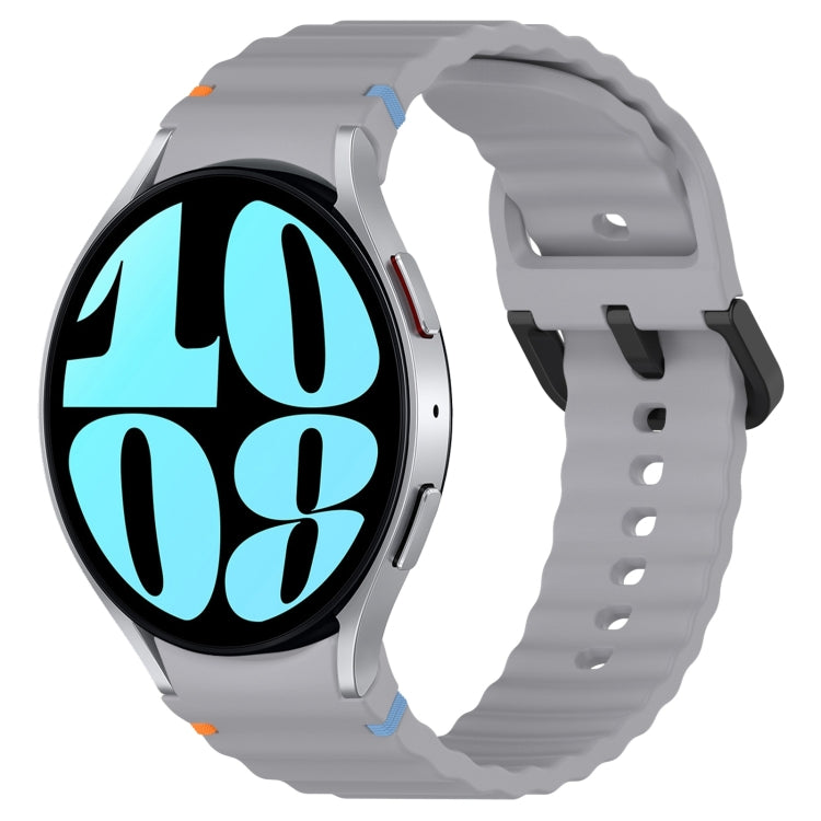 Wavy Grain Stitched Black Buckle Silicone Watch Band, For Samsung Galaxy Watch 6 Classic 43 / 47mm, For Samsung Galaxy Watch 6 40 / 44mm