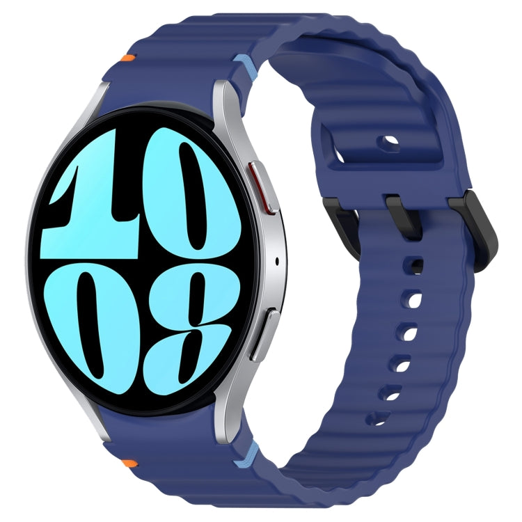 Wavy Grain Stitched Black Buckle Silicone Watch Band, For Samsung Galaxy Watch 6 Classic 43 / 47mm, For Samsung Galaxy Watch 6 40 / 44mm