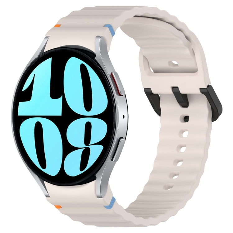 Wavy Grain Stitched Black Buckle Silicone Watch Band, For Samsung Galaxy Watch 6 Classic 43 / 47mm, For Samsung Galaxy Watch 6 40 / 44mm