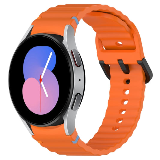 Wavy Grain Stitched Black Buckle Silicone Watch Band, For Samsung Galaxy Watch 5 40 / 44mm, For Samsung Galaxy Watch 5 Pro