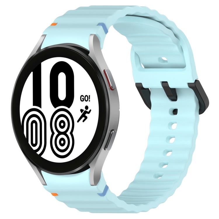 Wavy Grain Stitched Black Buckle Silicone Watch Band, For Samsung Galaxy Watch 4 40 / 44mm, For Samsung Galaxy Watch 4 Classic 42 / 46mm