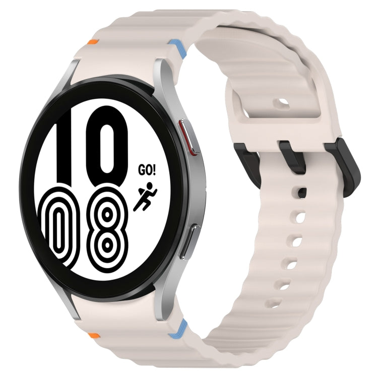 Wavy Grain Stitched Black Buckle Silicone Watch Band, For Samsung Galaxy Watch 4 40 / 44mm, For Samsung Galaxy Watch 4 Classic 42 / 46mm