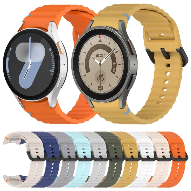 Wavy Grain Stitched Black Buckle Silicone Watch Band, For Samsung Galaxy Watch 6 Classic 43 / 47mm, For Samsung Galaxy Watch 6 40 / 44mm