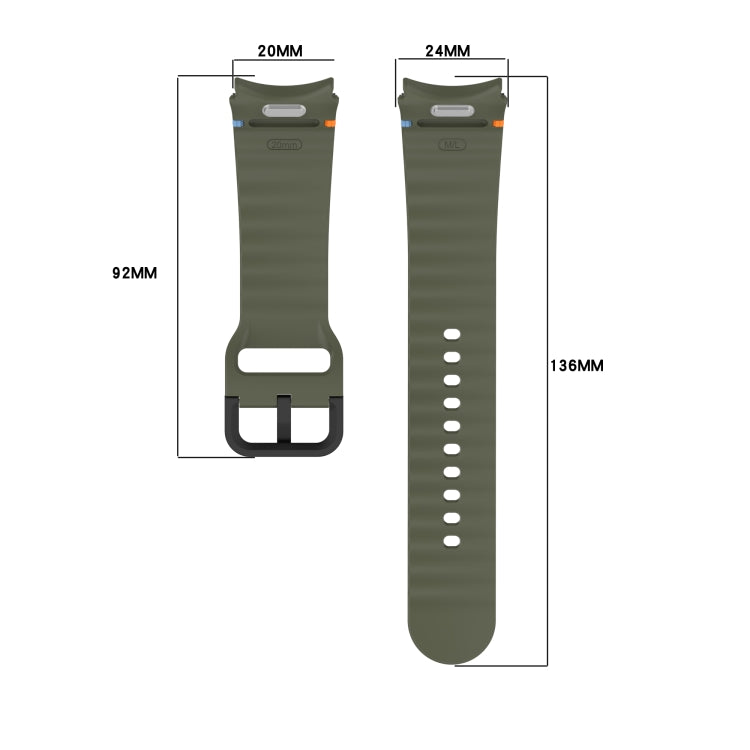 Wavy Grain Stitched Black Buckle Silicone Watch Band, For Samsung Galaxy Watch 6 Classic 43 / 47mm, For Samsung Galaxy Watch 6 40 / 44mm