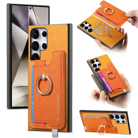 Retro Cross Leather Ring Horizontal Insert Card Bag MagSafe Phone Case, For Samsung Galaxy S24 Ultra 5G, For Samsung Galaxy S24+ 5G, For Samsung Galaxy S24 5G, For Samsung Galaxy A15