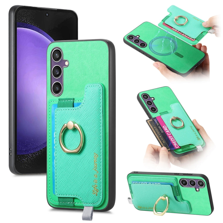 Retro Cross Leather Ring Horizontal Insert Card Bag MagSafe Phone Case, For Samsung Galaxy S23 FE 5G, For Samsung Galaxy M14 5G, For Samsung Galaxy A24 5G