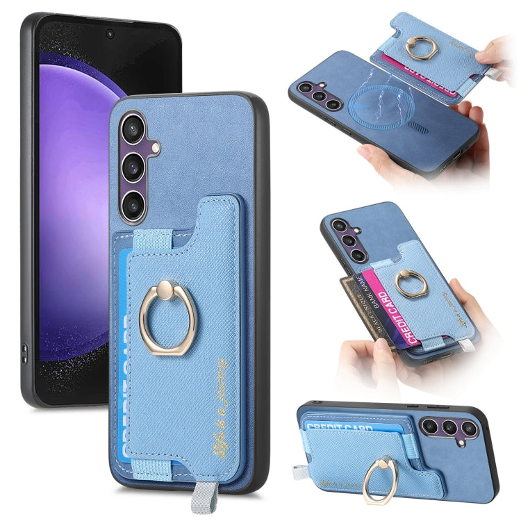 Retro Cross Leather Ring Horizontal Insert Card Bag MagSafe Phone Case, For Samsung Galaxy S23 FE 5G, For Samsung Galaxy M14 5G, For Samsung Galaxy A24 5G