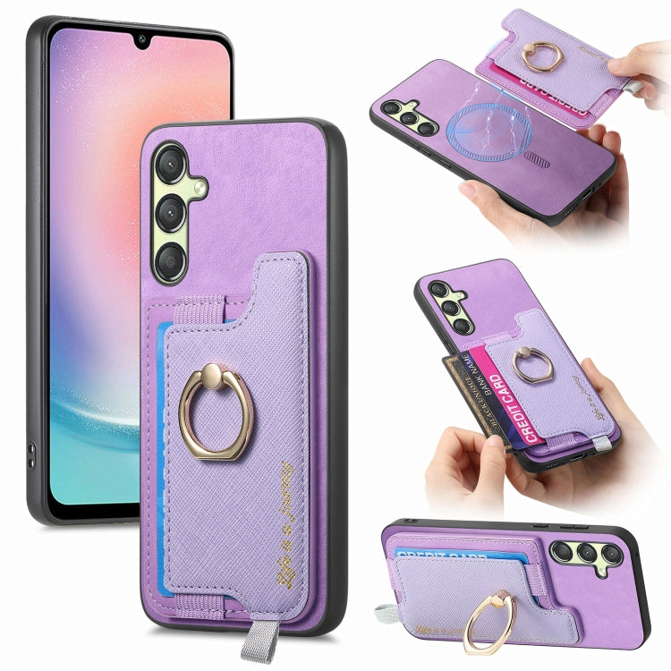 Retro Cross Leather Ring Horizontal Insert Card Bag MagSafe Phone Case, For Samsung Galaxy S23 FE 5G, For Samsung Galaxy M14 5G, For Samsung Galaxy A24 5G