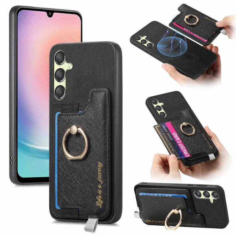 Retro Cross Leather Ring Horizontal Insert Card Bag MagSafe Phone Case, For Samsung Galaxy S23 FE 5G, For Samsung Galaxy M14 5G, For Samsung Galaxy A24 5G