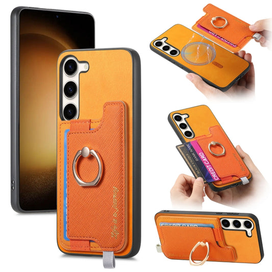 Retro Cross Leather Ring Horizontal Insert Card Bag MagSafe Phone Case, For Samsung Galaxy S23+ 5G, For Samsung Galaxy S23 5G, For Samsung Galaxy A16