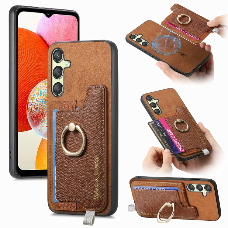 Retro Cross Leather Ring Horizontal Insert Card Bag MagSafe Phone Case, For Samsung Galaxy F15 / M15, For Samsung Galaxy M34 / F34 5G, For Samsung Galaxy M54 / F54 5G, For Samsung Galaxy A14