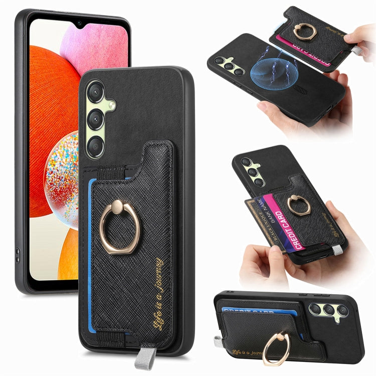 Retro Cross Leather Ring Horizontal Insert Card Bag MagSafe Phone Case, For Samsung Galaxy F15 / M15, For Samsung Galaxy M34 / F34 5G, For Samsung Galaxy M54 / F54 5G, For Samsung Galaxy A14