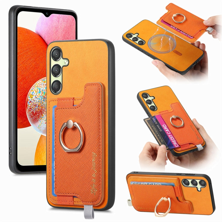 Retro Cross Leather Ring Horizontal Insert Card Bag MagSafe Phone Case, For Samsung Galaxy F15 / M15, For Samsung Galaxy M34 / F34 5G, For Samsung Galaxy M54 / F54 5G, For Samsung Galaxy A14