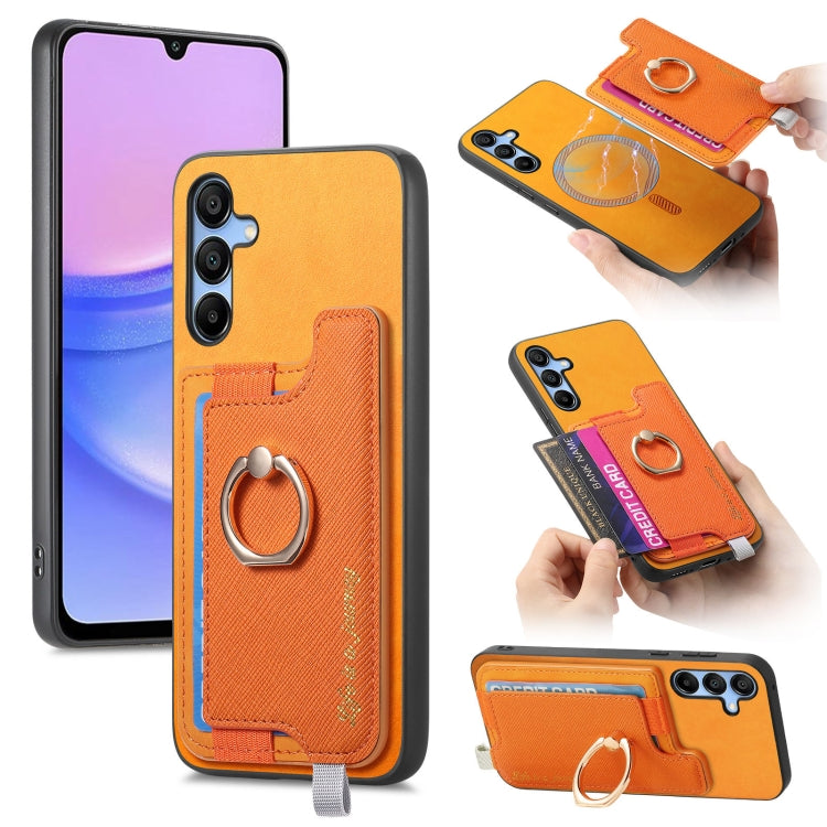 Retro Cross Leather Ring Horizontal Insert Card Bag MagSafe Phone Case, For Samsung Galaxy F15 / M15, For Samsung Galaxy M34 / F34 5G, For Samsung Galaxy M54 / F54 5G, For Samsung Galaxy A14