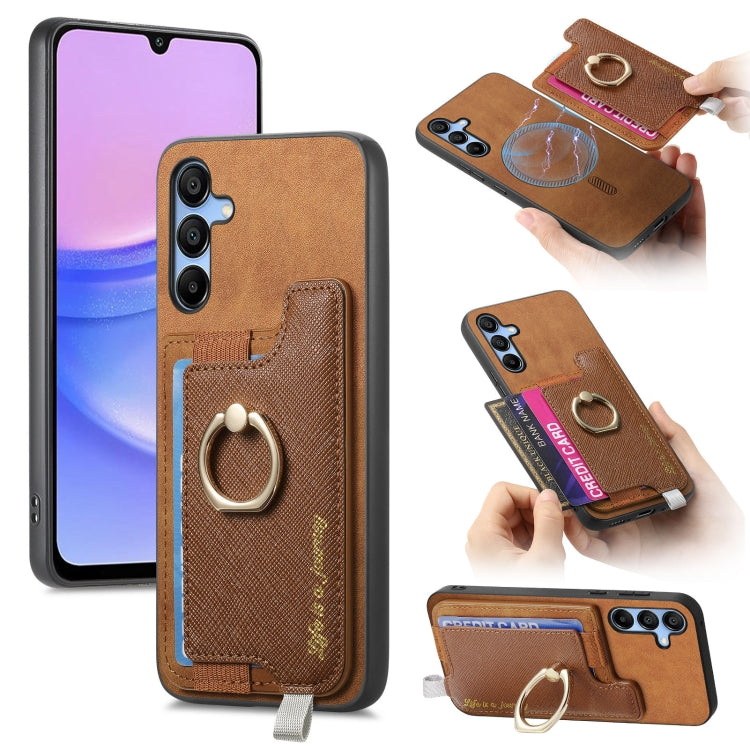 Retro Cross Leather Ring Horizontal Insert Card Bag MagSafe Phone Case, For Samsung Galaxy F15 / M15, For Samsung Galaxy M34 / F34 5G, For Samsung Galaxy M54 / F54 5G, For Samsung Galaxy A14