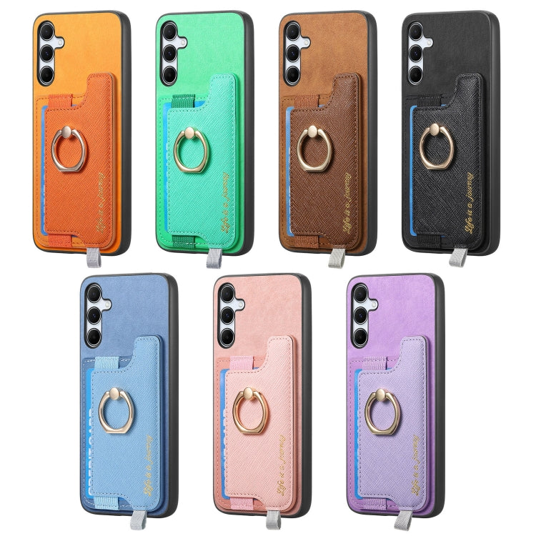 Retro Cross Leather Ring Horizontal Insert Card Bag MagSafe Phone Case, For Samsung Galaxy F15 / M15, For Samsung Galaxy M34 / F34 5G, For Samsung Galaxy M54 / F54 5G, For Samsung Galaxy A14