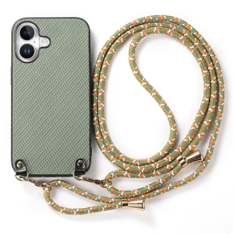 Carbon Fiber Texture Leather Back Phone Case with Crossbody Strap, For iPhone 16, For iPhone 15 Pro Max, For iPhone 15 Pro, For iPhone 15 Plus