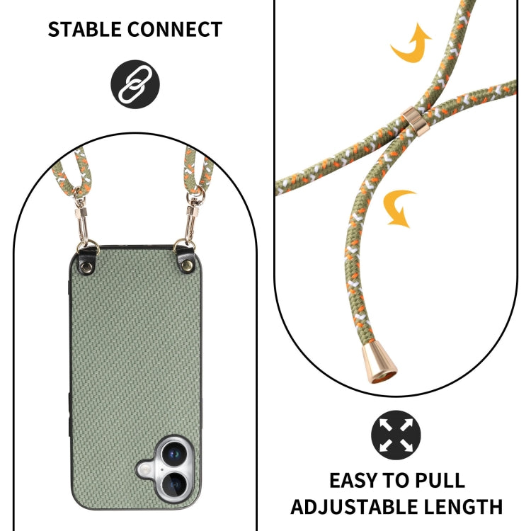 Carbon Fiber Texture Leather Back Phone Case with Crossbody Strap, For iPhone 16, For iPhone 15 Pro Max, For iPhone 15 Pro, For iPhone 15 Plus