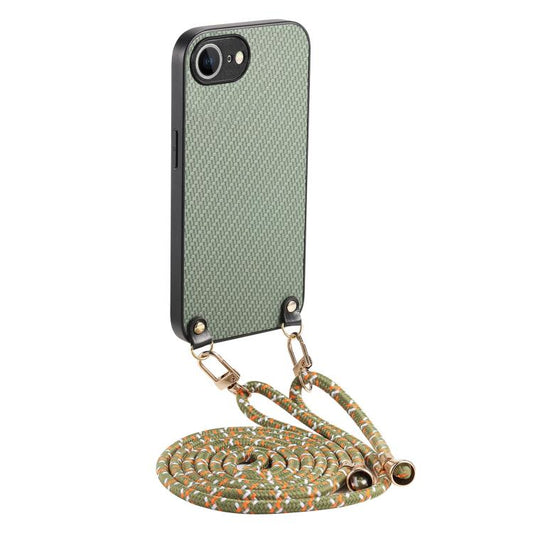 Carbon Fiber Texture Leather Back Phone Case with Crossbody Strap, For iPhone 16e, For iPhone 16 Pro Max, For iPhone 16 Pro, For iPhone 16 Plus
