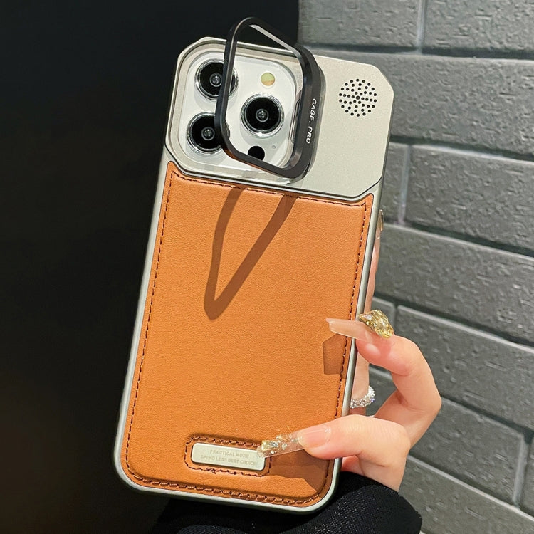 Metal Holder Plain Leather MagSafe Phone Case, For iPhone 15 Pro Max, For iPhone 15 Pro, For iPhone 15 Plus, For iPhone 15