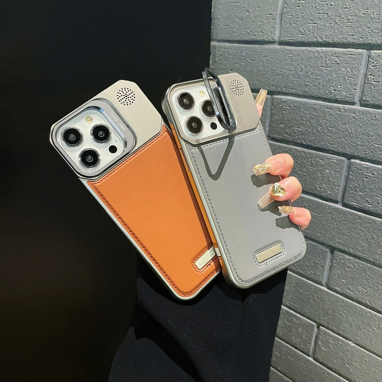 Metal Holder Plain Leather MagSafe Phone Case, For iPhone 15 Pro Max, For iPhone 15 Pro, For iPhone 15 Plus, For iPhone 15